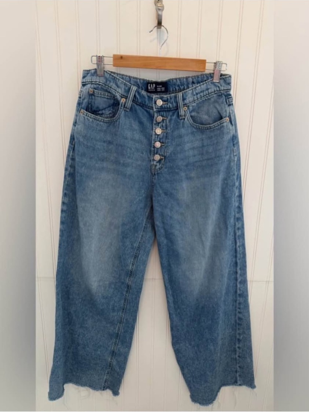 GAP Button-Front Wide-Leg Light Blue Denim Jeans